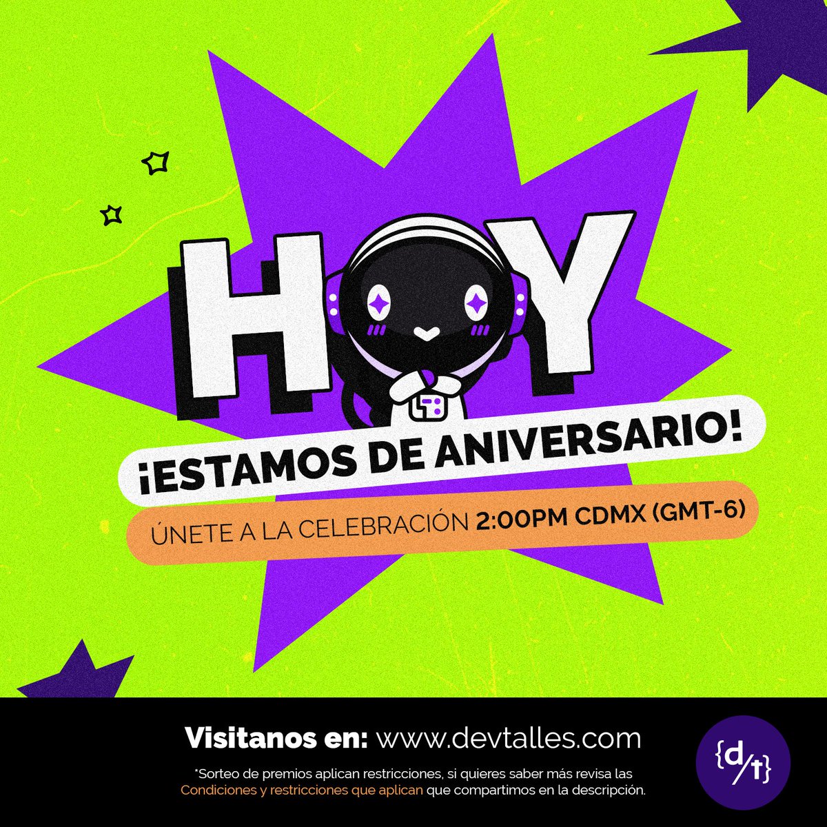 DevTalles's tweet photo. 🎉¡ES HOY, ES HOY! Los esperamos en unas horas para celebrar nuestro #PrimerAniversario🎂

🥳Ùnete a la fiesta: https://t.co/aoJKsXYYSQ

🎁¡Sortearemos computadoras y otros #DevTalles por apoyarnos! https://t.co/AxQDxqVrqY

Horas: 🇲🇽2:00PM, 🇨🇴3:00PM, 🇨🇦4:00PM,
🇦🇷5:00PM, 🇪🇸10:00PM https://t.co/ZYr868j00S