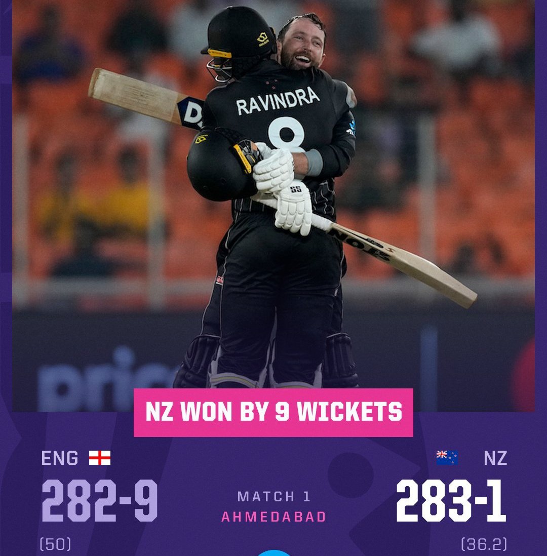 New Zealand beat Defending Champions England in the first match of CWC23.
#NZvENG