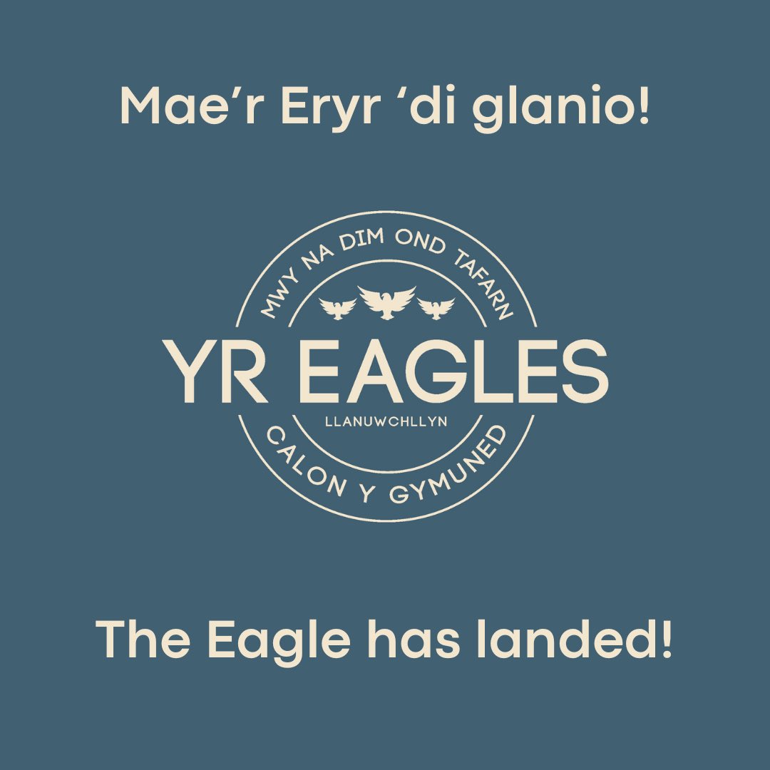 MAE'R ERYR WEDI GLANIO sy’n golygu fod yr Eagles bellach yn berchen i’r gymuned! THE EAGLE HAS LANDED which means that the Eagles will now come into the community’s ownership! Mae’r diolch yn gyfan-gwbl i chi, ac i gyfranwyr ein grantiau gan gynnwys £128,000 gan @CyngorGwynedd