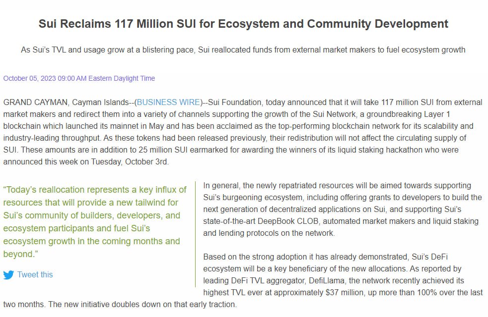 🎉 Sui Foundation vừa công bố sẽ thành lập quỹ incentive trị giá $50M để phát triển hệ sinh thái trong thời gian tới

👉 Theo thông báo mới từ dự án, <a href="/SuiNetwork/">Sui</a>  thông báo sẽ trích 117M $Sui khoản $50M để thúc đẩy sự phát triển trong hệ sinh thái. Lượng