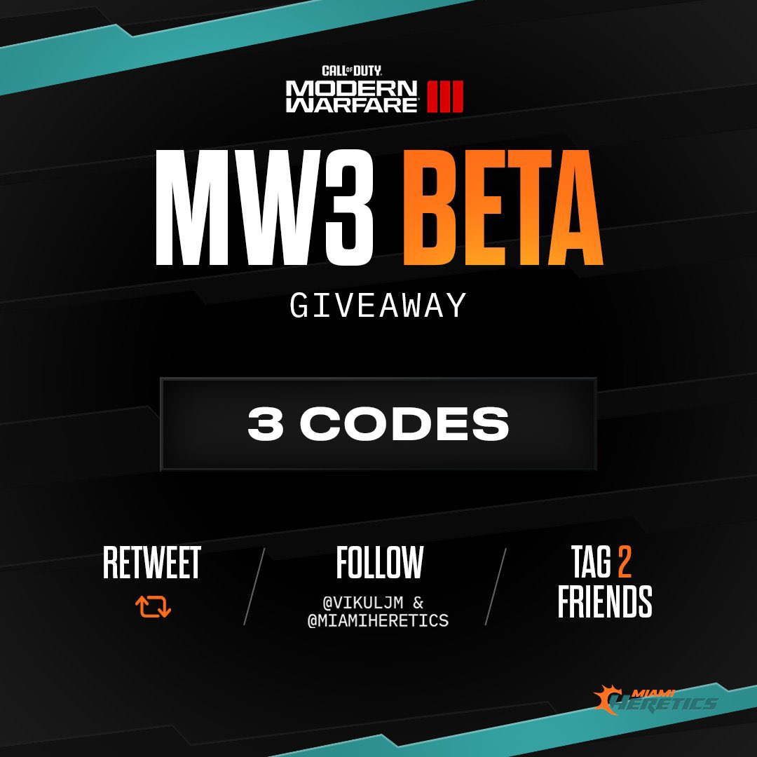 ‼️ MW3 BETA CODES GIVEAWAY ANY PLATFORM ‼️

- Follow <a href="/VikulJM/">Javi</a> &amp; <a href="/MiamiHeretics/">Miami Heretics</a> 
- RT this tweet
- Tag 2 Friends 

LETS GRIND 😁
