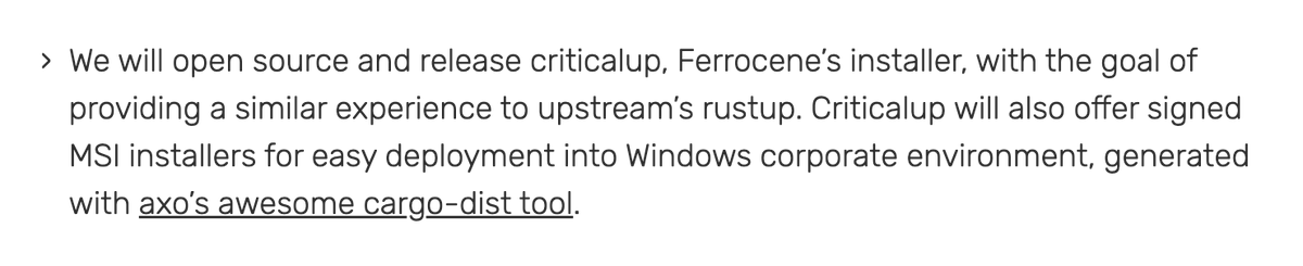 💁‍♀️in case you missed it: 

yesterday, our friends at @FerrousSystems opened source their qualified @rustlang compiler for critical systems!

🚀 we are super excited to be partnering with them on Windows distribution and are excited for criticalup to ship!