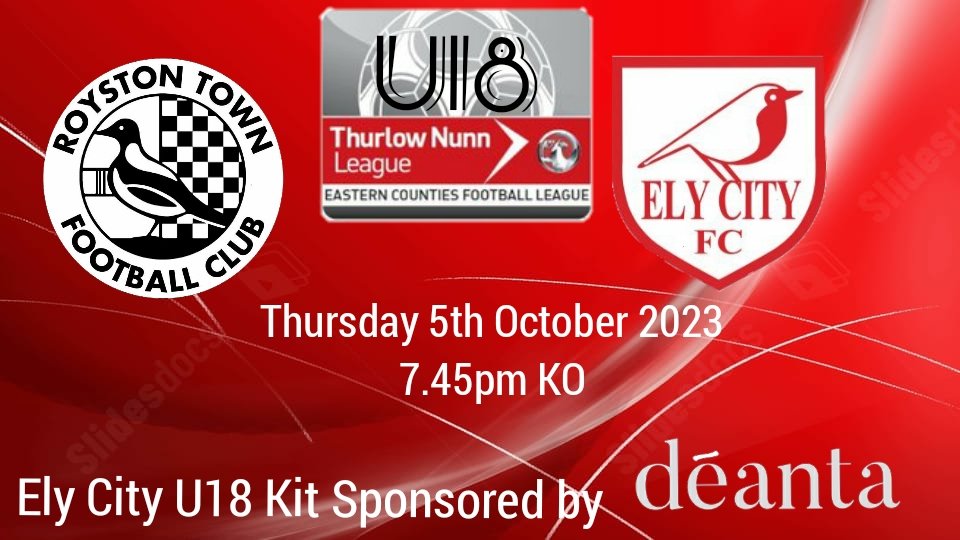 Matchday on the Road ⚽️ 🛣
Ely Lads are on the Road tonight to Top of the League <a href="/RTFC_U18/">Royston Town FC Under 18s</a> after 4 weeks of Home League and Cup fixtures 
#YoungRobins #DifferentScenary 
@DeantaDoorsUK
<a href="/ElyCityFC/">Ely City FC</a> <a href="/elycityfcres/">Ely City FC Reserves</a> <a href="/ElyCityWomen/">ElyCityWomen</a>
<a href="/ElyCityCrusader/">Ely City Crusaders</a>