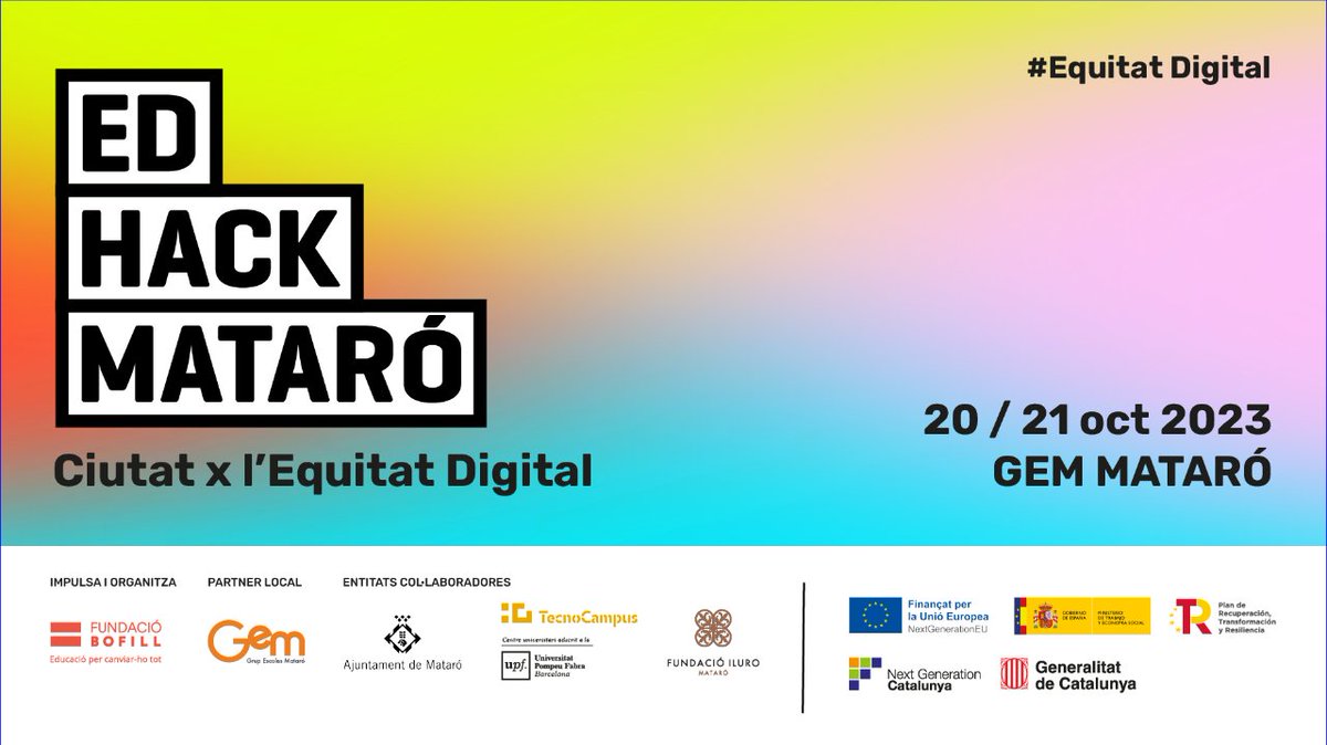 TecnoCampus's tweet photo. El TecnoCampus col·labora amb l’#EDhack Mataró, un espai d'aprenentatge i formació memorable, ple d'energia i d’oportunitats per #hackejar l'equitat i fer de Mataró un ecosistema d’equitat digital.
📍@escolagem
📆20 i 21 d'octubre

Més info i inscripcions
https://t.co/CsftJqiObk https://t.co/vYsgKGHxZX