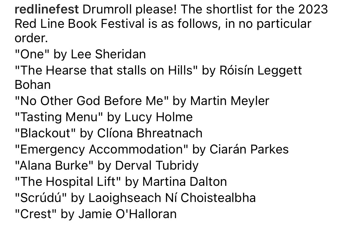 Congratulations to all the shortlisted poets for the @RedLineFestival especially @_MartinaDalton @lucy_holme @JamieOHallo108 and @LeggettBohan (Really it’s like a list of all my favourite poetry people ⚡️⚡️🎉🎉🙌🏻🙌🏻💖💖💖💖)