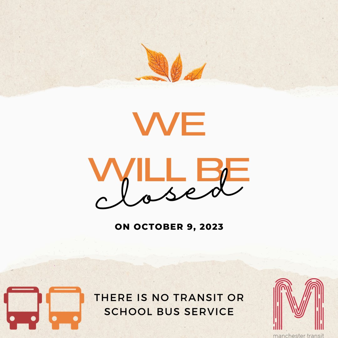 MTA will be closed Monday, October 9, 2023 in observance of the holiday.