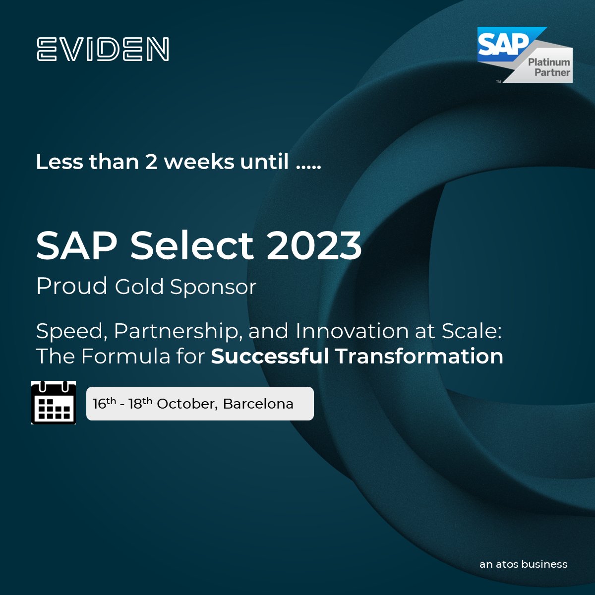 Evidenlive's tweet image. ⏲ Count down has started! 

From 16th October to 18th October, #SAPSelect 2023 Barcelona kicks-off.

Discover the formula for a successful transformation➡️ atos.net/en/events/sap-…