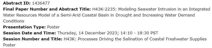 seba_aedo_'s tweet image. I'm happy to announce that the work we are doing in the Quilimarí river basin towards understanding seawater intrusion, coupling the #MODFLOW-#SWI2 module to #WEAP, was accepted at the #AGU23 Meeting organized by the @theAGU. agu.confex.com/agu/fm23/meeti…

@SEIenEspanol
@SEIresearch