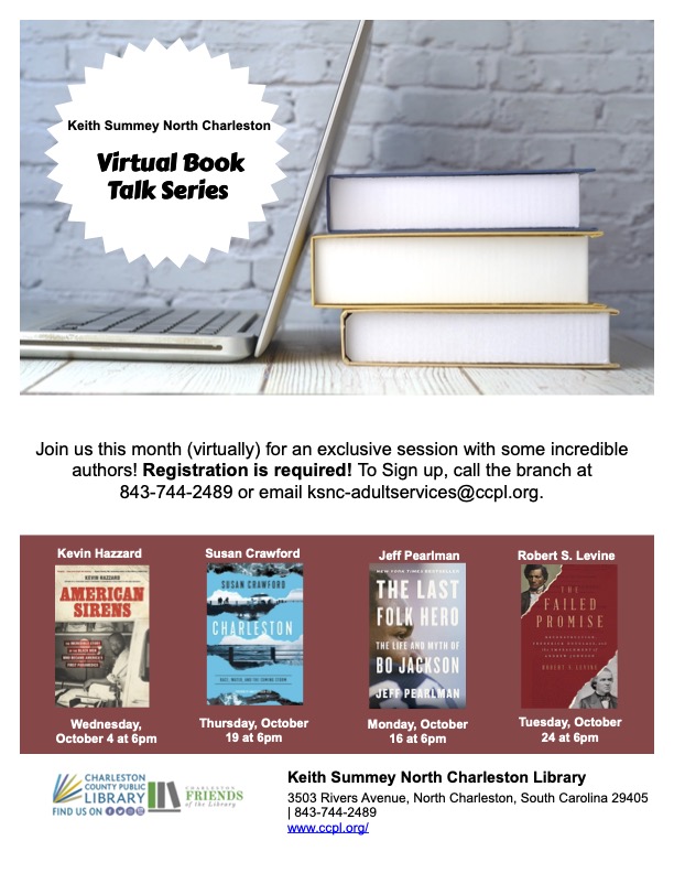 Join @scrawford for a virtual session on her book, CHARLESTON, hosted by the Keith Summey North Charleston Library. 🏙️