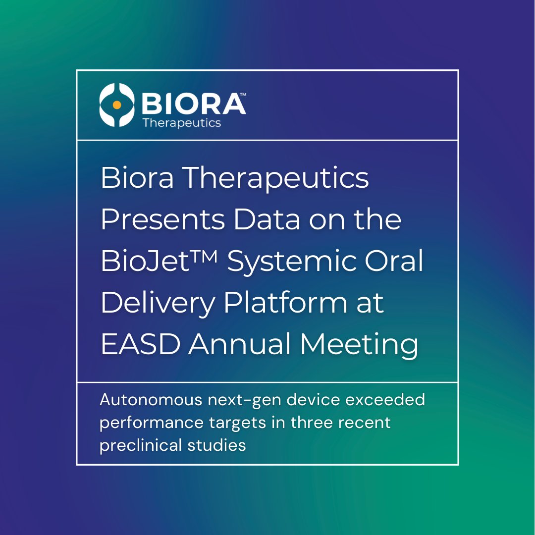 $BIOR presents new data on the BioJet platform at #EASD2023 investors.bioratherapeutics.com/news-releases/… #oraldelivery #biologics #needlefree
#drugdelivery