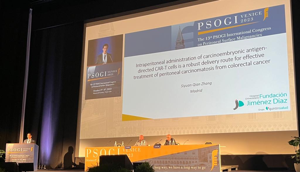 El Dr. Siyuan Qian Zhang, del grupo del Dr. Damian García Olmo (Fundación Jiménez Díaz) habla del uso de células Car-T en carcinomatosis #psogi