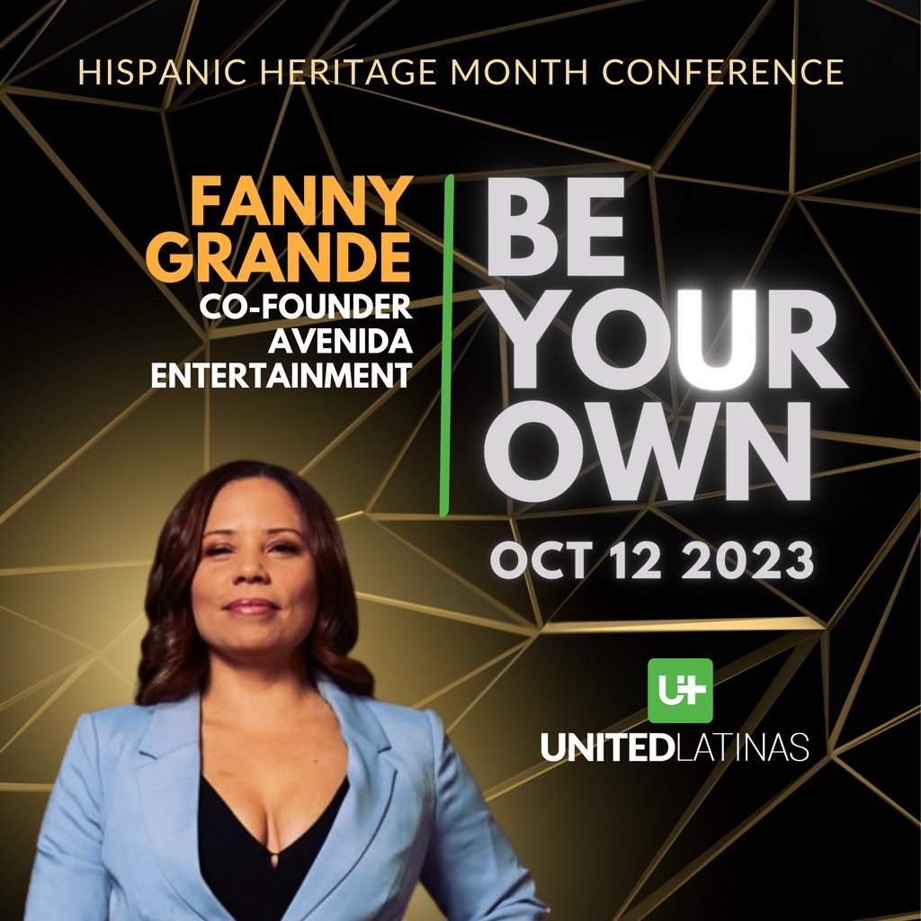 Join Fanny Grance, Co-Founder of Avenida Entertainment, alongside many other top influential Hispanic leaders and change-makers, at the United Latinas 2023 HHM "Be Your OWN" Conference.

Register today at: eventbrite.com/e/united-latin…

#HHM2024 #HispanicLeaders #extraordinarylatinas