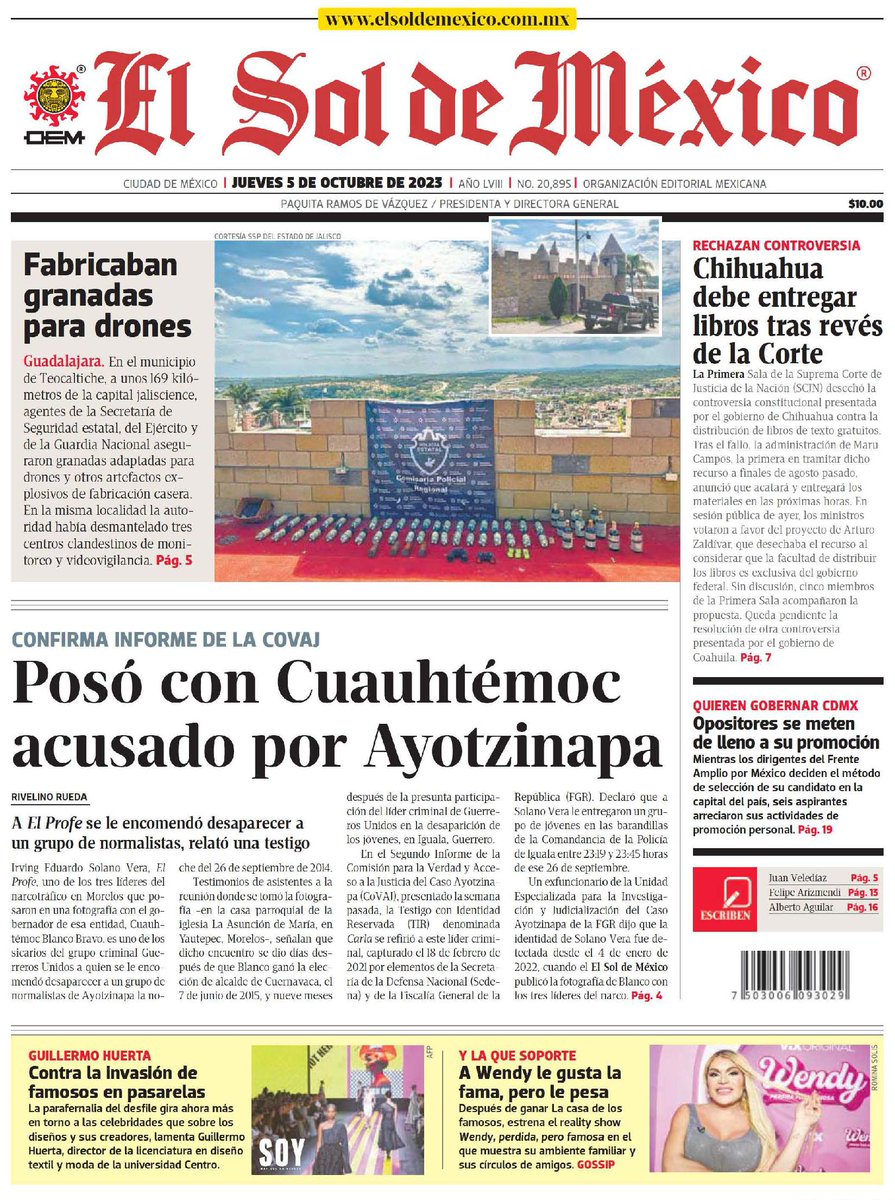 PrimerassPlanas's tweet photo. #PrimerasPlanas jueves 5 de octubre de 2023. 

🗞️  @elsolde_mexico 
 
➡️ Presunto sicario ligado con caso Ayotzinapa posó junto a Cuauhtémoc Blanco

🔗https://t.co/H8KxVJdJEb https://t.co/rEA5vAzNIy