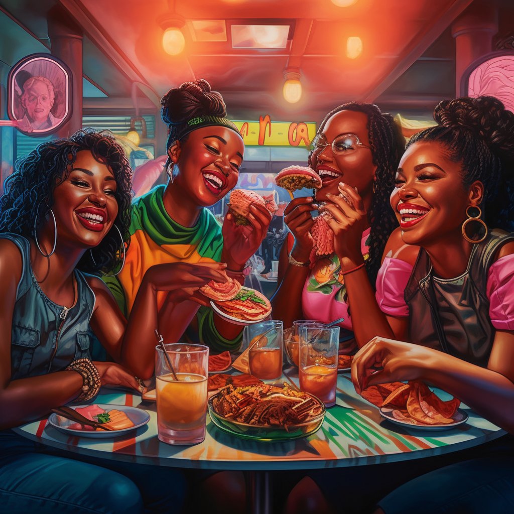 jenmarieinc's tweet photo. Peep my latest piece, "Brunch On Sundaze," I'm submitting to the @Virtualnessio open call opportunity on @thehugxyz
#GOC
#HUGxVirtualness
ABOUT THE ARTWORK:
Brunch "may" have originated in 19th-century England, but the Black community's cultural phenomenon has boomed since the early 2010s. Using AI technology + Photoshop, this piece is a timepiece expressing Black Girls' joys of enjoying Brunch.