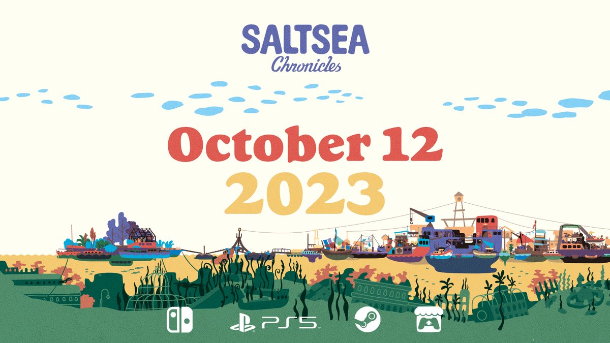 📣 SALTSEA CHRONICLES comes out on OCTOBER 12th, 2023! ⛵ From the studio who brought you MUTAZIONE... A flooded-world story driven adventure game where you play as a ship's whole crew! 🎉 On PS5, Mac, PC & Nintendo Switch. saltseachronicles.com