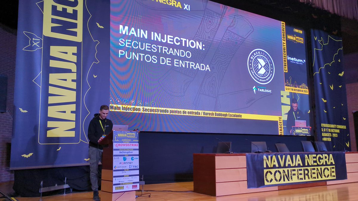 In a few minutes, our colleague <a href="/_Kudaes_/">Kurosh Dabbagh</a> will present at <a href="/NavajaNegra_AB/">Navaja Negra Conference</a> a new method of threadless code injection for Windows processes through the hijacking of DLL entry points. #NN11ED 

➡️ Watch it live (Spanish) at: twitch.tv/navajanegra