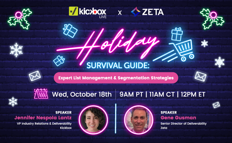 It's pumpkin spice season, so the holidays are approaching—fast! Join #deliverability experts @emailDELIVbyJEN from Kickbox & Gene Gusman from @ZetaGlobal (10/18) for a crash course on email list management & segmentation strategies for the holidays. RSVP: ow.ly/VRyy50PTv6A