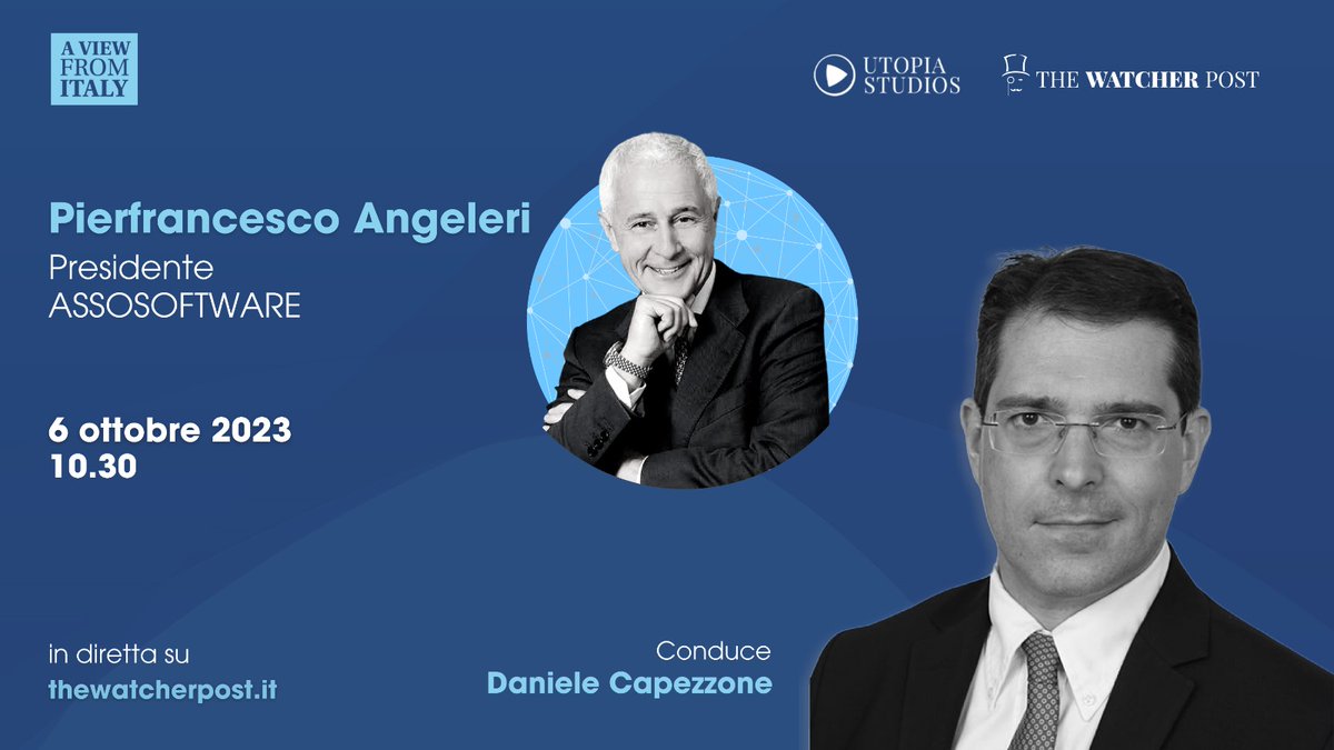 thewatcherpost's tweet image. 🗓️A view from Italy #6ottobre 10:30 | Trasformazione digitale di imprese e Pubblica Amministrazione. A che punto è l&apos;Italia? Con Pierfrancesco Angeleri, Presidente #Assosoftware. 

Conduce @Capezzone

📺bit.ly/3RoR3z4
The Watcher Post powered by UTOPIA Studios.