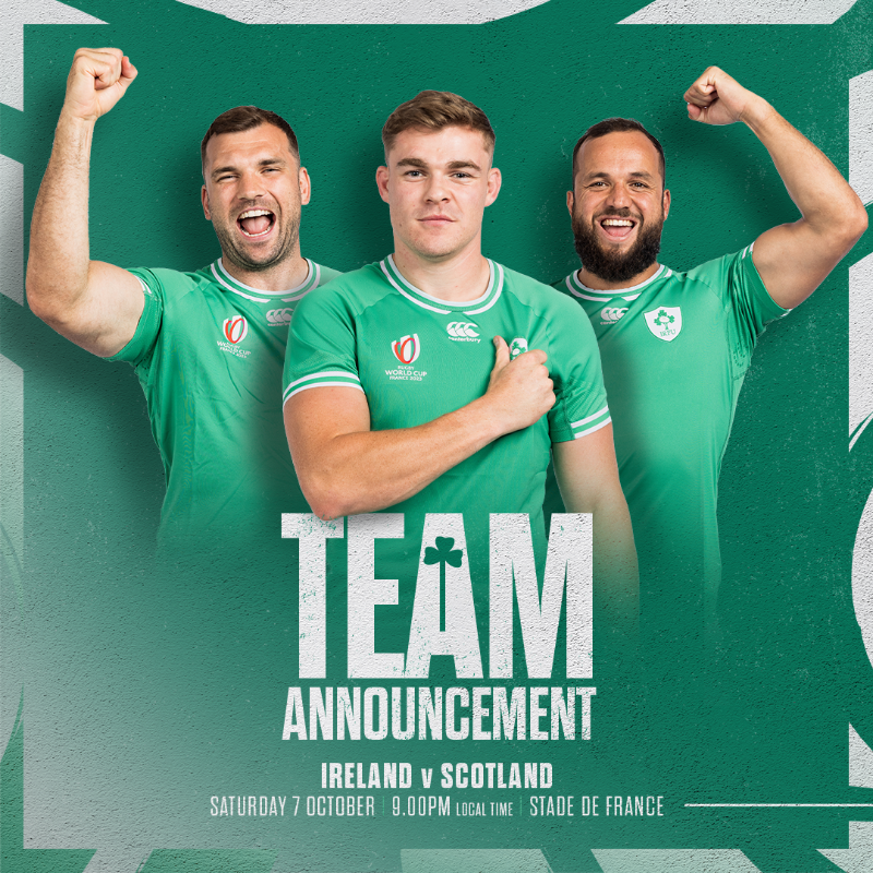 IrishRugby's tweet photo. Our team to face Scotland in Paris! 💪

#TeamOfUs