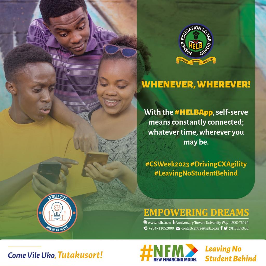 Whether you need to make an enquiry, check your account status or track your application, you got options, round the clock: Login to the #HEFPortal, or download the HELB App or simply dial *642#
#CSWeek2023 #DrivingCXAgility #LeavingNoStudentBehind