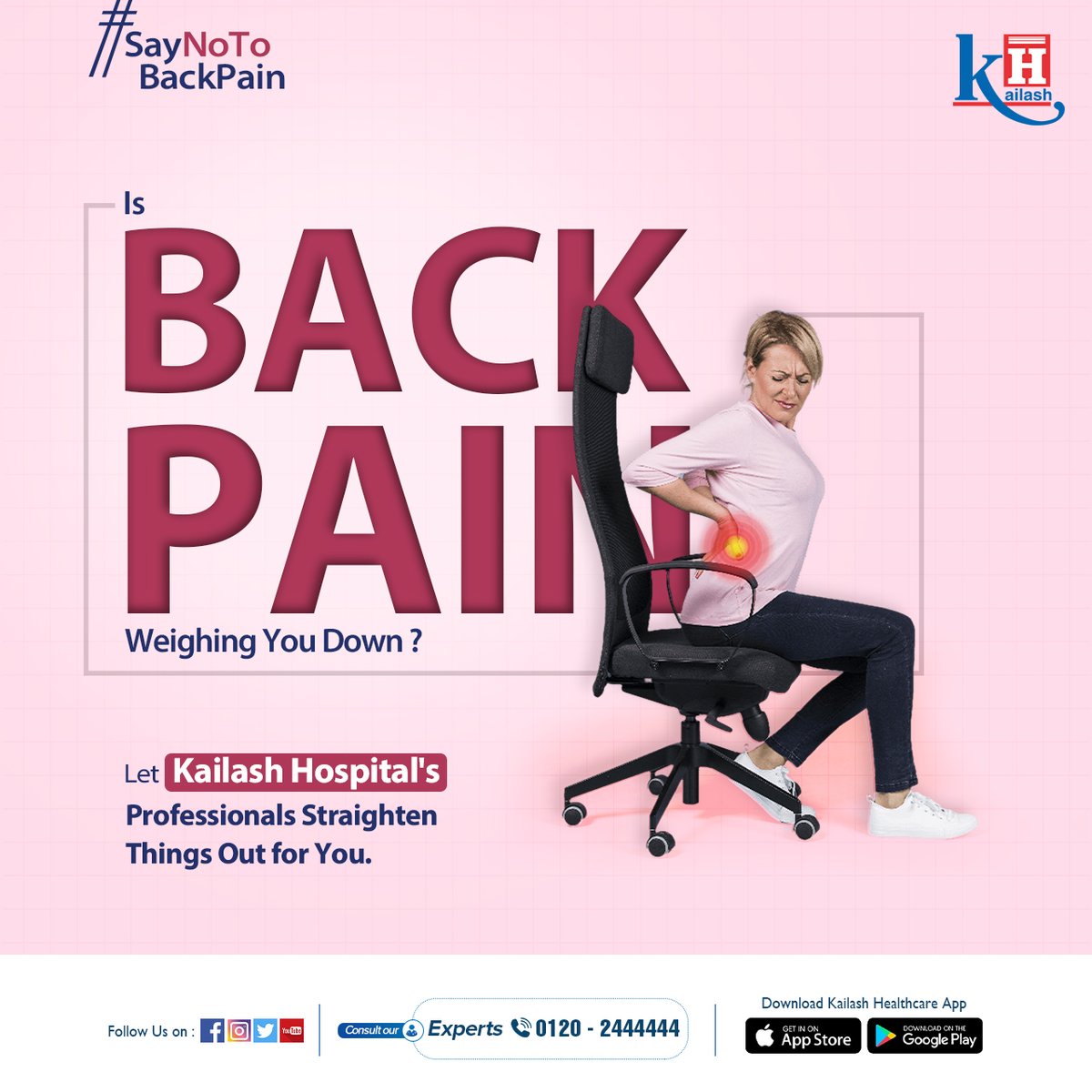 KailashHealth's tweet image. Back pain can be a real roadblock in life, but it doesn't have to define us. Regular exercises, good posture, and self-care can help relieve back pain. 

Consult our Doctors: kailashhealthcare.com

#BackPain #backpainrelief #neuroproblem #StrongerTogether