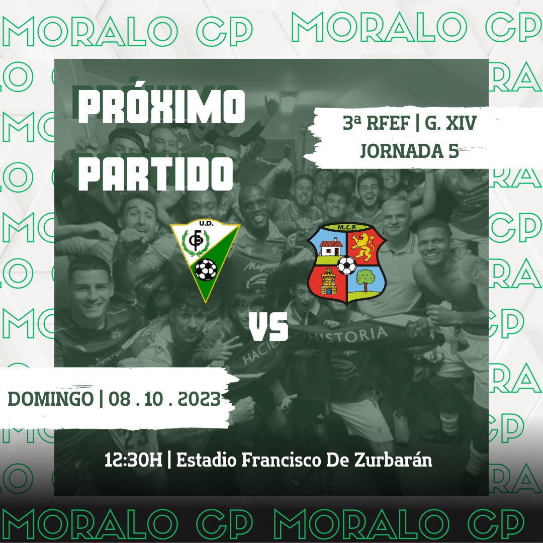 Este Domingo 8 de Octubre viajaremos hacia Fuente de Cantos para disputar la Jornada 5 del campeonato. 

¡¡¡Ven y apoya a tu equipo!!!

#halamoralo💚