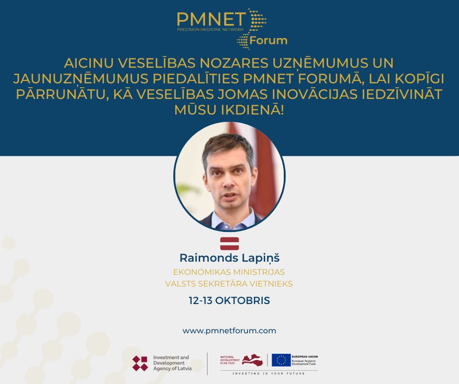 EM_gov_lv's tweet photo. 🇱🇻 sevi pozicionē kā valsts ar misiju un vietu, kurā attīstīt risinājumus globāla mēroga problēmām.
@EM_gov_lv kā Precīzijas medicīnas tīklošanās foruma līdzorganizators aicina biomedicīnas jomas pārstāvjus reģistrēties 📷 https://t.co/6WYx7oE0av
#MissionLatvia #PMNETforum https://t.co/rq68m5rPAT