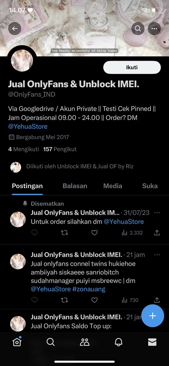 pasanganyeol's tweet photo. ‼️Penipu, udah bnyk bgt korbannya
Jasa unblock imei yg ga berkah @YehuaStore gonta ganti nama, akunnya banyak @OnlyFans_IND @yehua_store ini jg nih, mohon hati2
Udh 3 hari ga ada kejelasan, di dm jg ga bls lagi. Skrng blm blok akun ku sih, tpi kyknya dikit lagi 🫢 https://t.co/i5HvZEiOb2