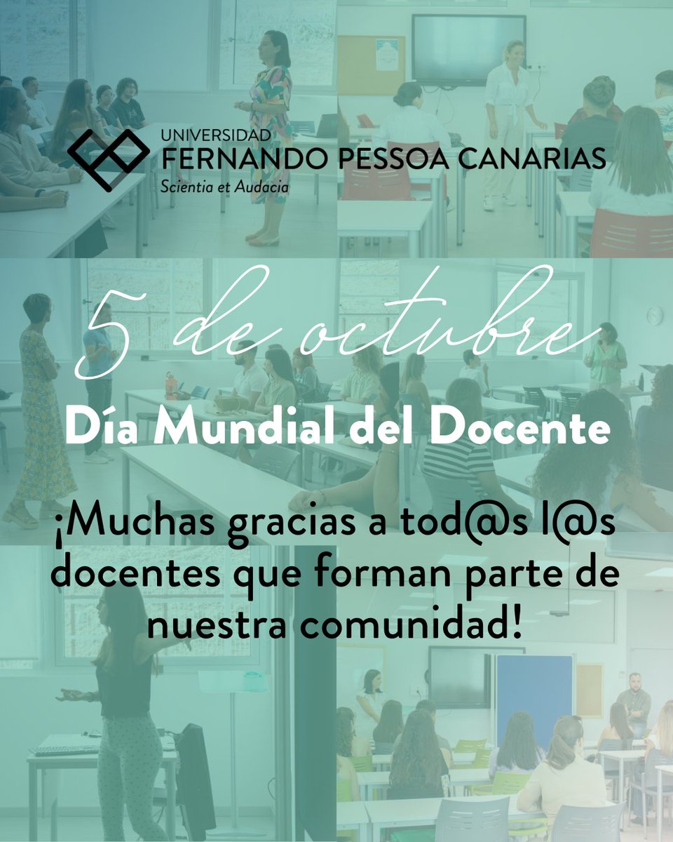 Hoy, 5 de octubre, se celebra el Día Mundial de las y los Docentes 💚 y desde nuestra #UFPCanarias no podíamos dejar pasar la oportunidad de agradecer a todo nuestro personal docente la buena labor que hacer con nuestra comunidad universitaria 👏👏

¡Muchas gracias a tod@s! 💯