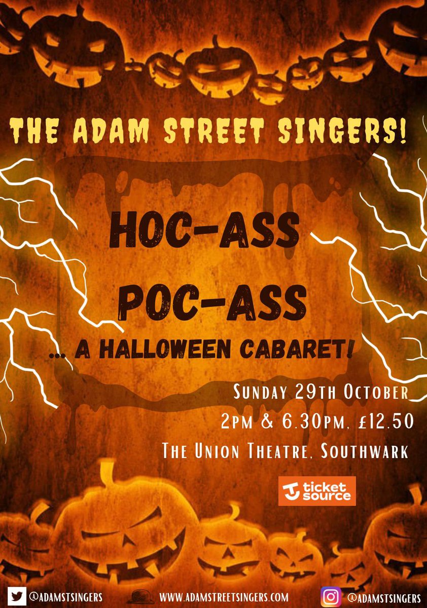 Only a few weeks left to book tickets for our Halloween Cabaret👻

Expect some spooky and haunting bangers with the likes of Olivia Rodrigo, Taylor Swift, Evanescence, Stevie Wonder, Radiohead &amp; many more 🎃👻🧙‍♀️🧛🏽‍♂️

🎃book tickets now🎃: ticketsource.co.uk/the-adam-stree…