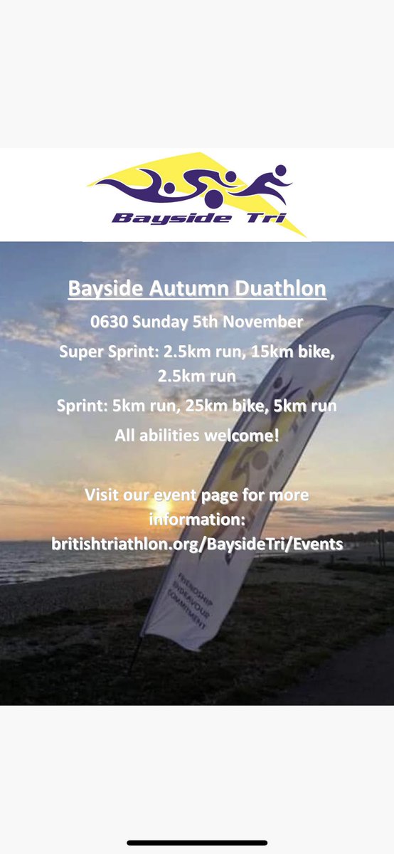 Join us for the Bayside Autumn Duathlon on 5th November. 

britishtriathlon.org/bayside/events 

#duathlon #triathlon #triathlete #running #cycling
