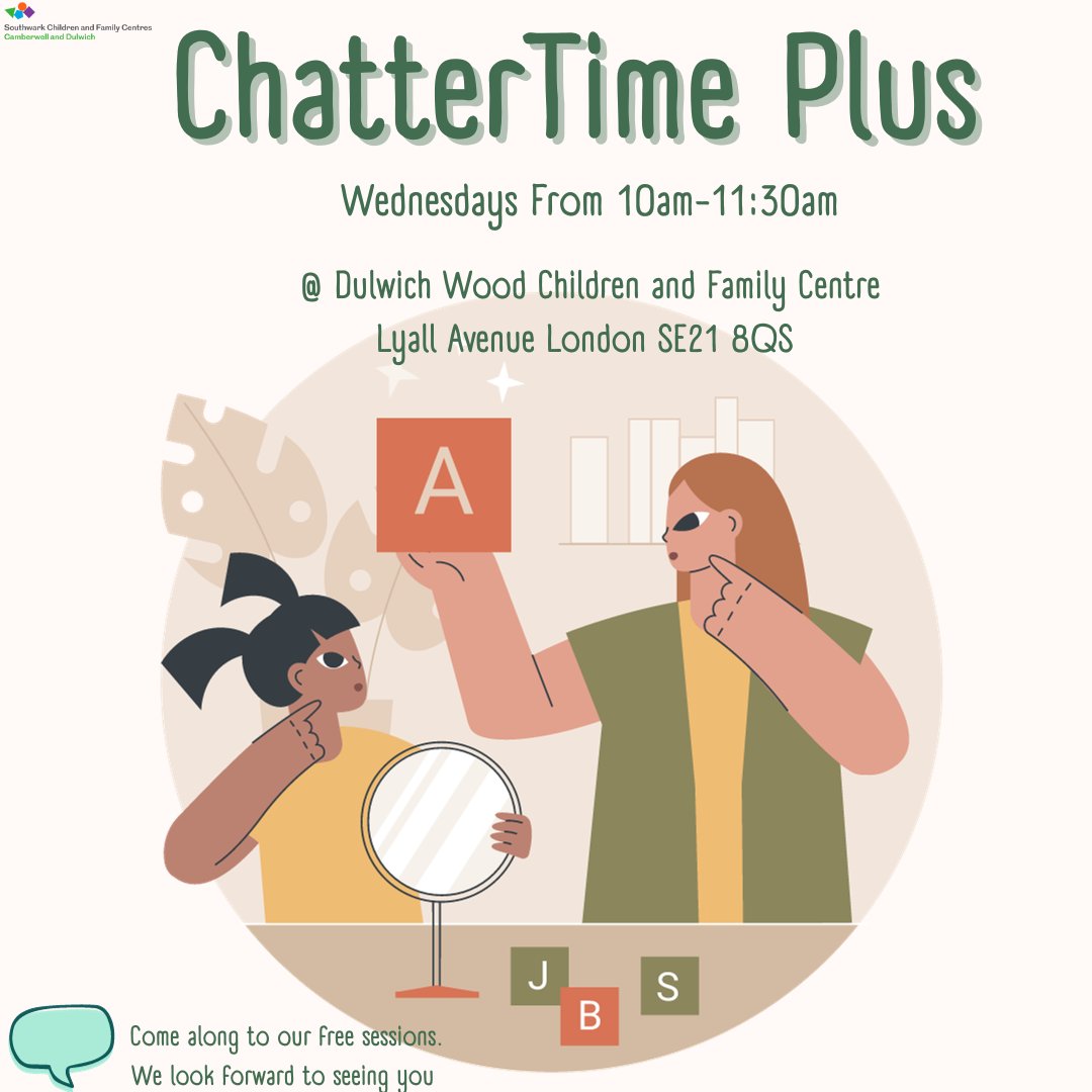 C_D_cfc's tweet image. Looking for support for your child with their complex communication needs,understanding language and talking, then come along to our Chattertime Plus session running every Wednesday at Dulwich Wood from 10am-11:30am
#childdevelopment #EarlyYears #earlyyearsdevelopment