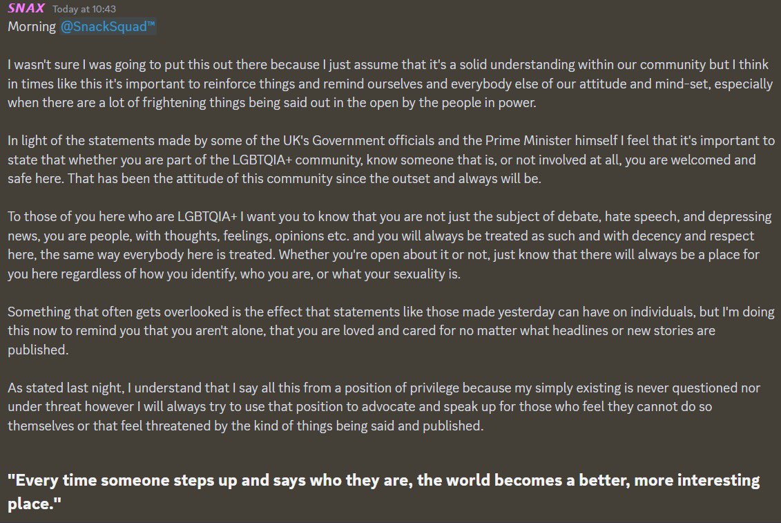 SnaxGaming4's tweet photo. I don’t usually mix politics with my streaming but this really needed saying. Silence would be complacency. #TransRightsAreHumanRights #LGBTQIA #ToriesOut https://t.co/UuBEFnumlF