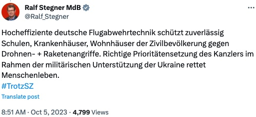 JulianRoepcke's tweet image. Wie gedankenlos, wie naiv, wie zynisch kann man sein, der Ukraine zuzugestehen, ihre zivilen Einrichtungen gegen russische Angriffe zu verteidigen &amp;amp; gleichzeitig ihrem Militär zu verweigern, die russischen Invasoren AUF DEM GEBIET DER UKRAINE zurückzuschlagen?
@Ralf_Stegner : Ja.