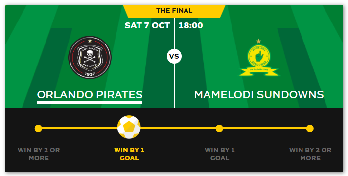 And then there were two! The @MTN8 #WafaWafa Final 🏆 is here! <a href="/OrlandoPirates/">Orlando Pirates</a> take on <a href="/Masandawana/">Mamelodi Sundowns FC</a> Sat at 6pm. Who are you backing in the MTN8 Predictor game? Make your pick now: MTN8Predictor.com