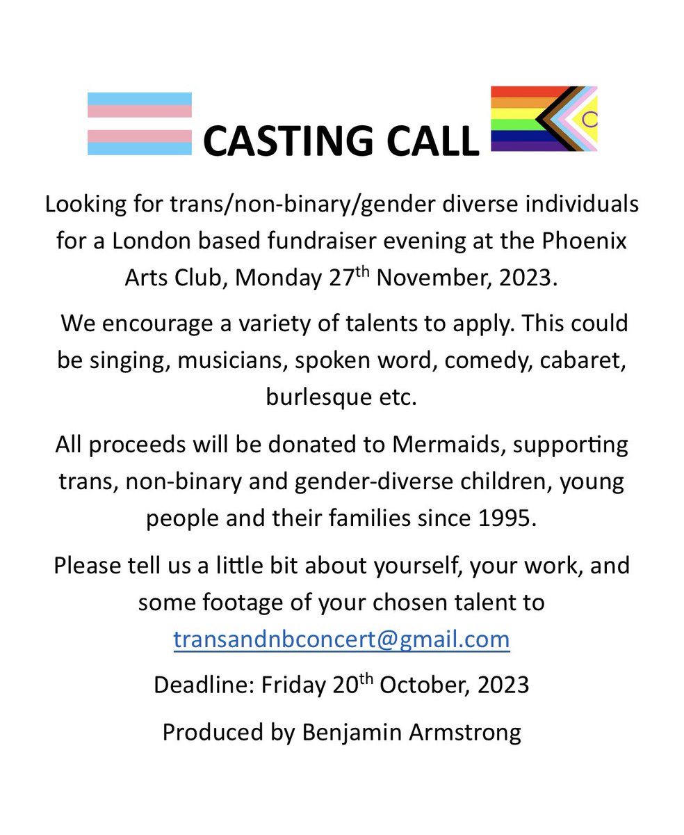 Ben_Armstrong_4's tweet photo. CALL-OUT FOR TRANS, NON-BINARY AND GENDER DIVERSE INDIVIDUALS 

Please send submissions to transandnbconcert@gmail.com by Friday 20th October! 

Please tag/share! #TransRightsAreHumanRights #TransLivesMatter https://t.co/v3QkVuNr5z