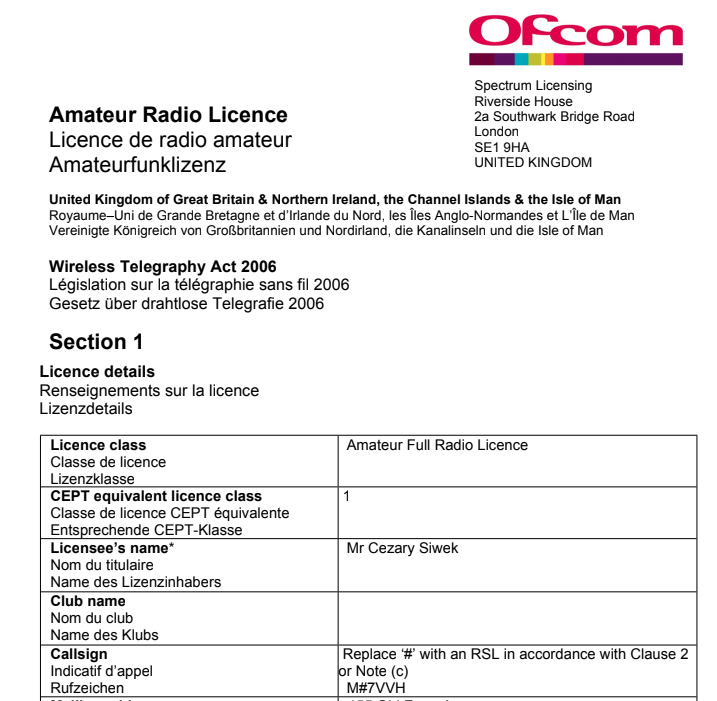 cezar91's tweet photo. Ofcom has decided I am good enough for a Full Amateur Radio Licence :-) https://t.co/60PWLM1f0A