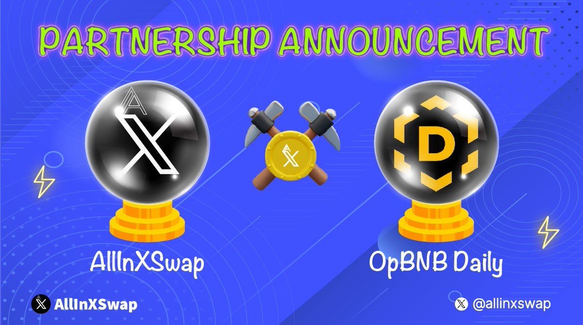 💐 <a href="/allinxswap/">AllInXSwap | DEX For Everyone & Chain</a> are thrilled to annouced collaboration with <a href="/OpBNBDaily/">OpBNB Daily</a>
 
💡 OpBNB Daily is one of the leading news and insight channels about OpBNB Ecosystem and #ALLINXSWAP is delighted to cooperate with you to enhance #opBNB 

🚀Keep Building and Growing Together

#Defi #opBNB