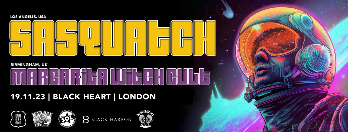SASQUATCH SECOND LONDON SHOW
Our pals at Desertscene London / Route One Booking have added on a 2nd show for the mighty Californian rollers <a href="/sasquatchrocks/">Sasquatch</a> here at The Black Heart of Camden Town + support from the spicy Margarita Witch Cult …. Sun 19th Nov.. getcha tiquets now !