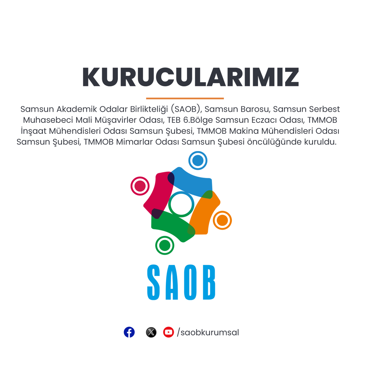 saobkurumsal's tweet photo. Kurucularımız
SAOB, Samsun Barosu, Samsun Serbest Muhasebeci Mali Müşavirler Odası, TEB 6.Bölge Samsun Eczacı Odası, TMMOB İnşaat Mühendisleri Odası, TMMOB Makina Mühendisleri Odası, TMMOB Mimarlar Odası Samsun Şubesi öncülüğünde kuruldu.
#saob #samsun #samsuniçinbirlikteyiz https://t.co/4dKyksuepT