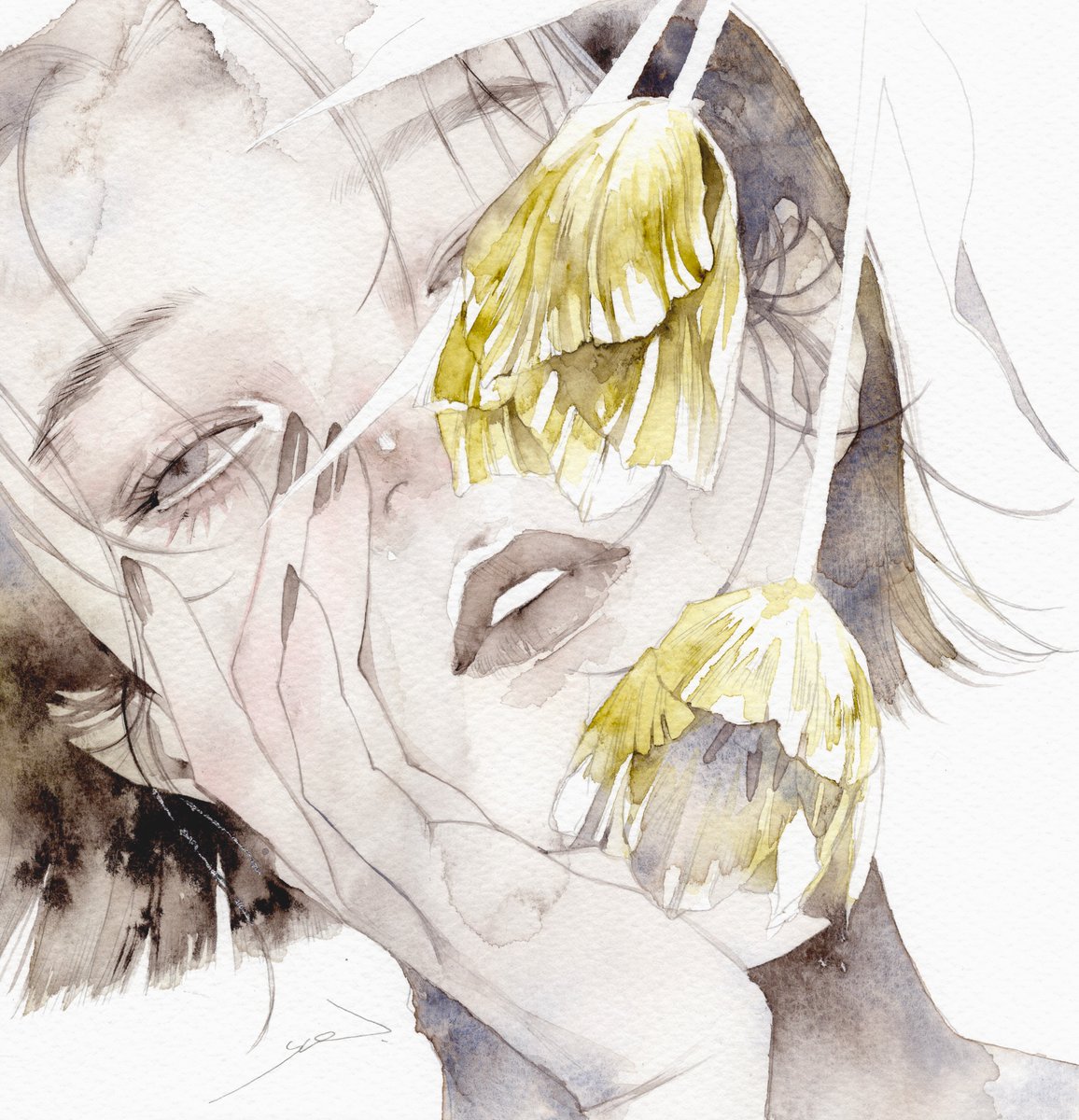 「幽天(ゆうてん) ボッキングフォード水彩紙・透明水彩・絵墨・アルミ箔 #シュミン」|YUEのイラスト
