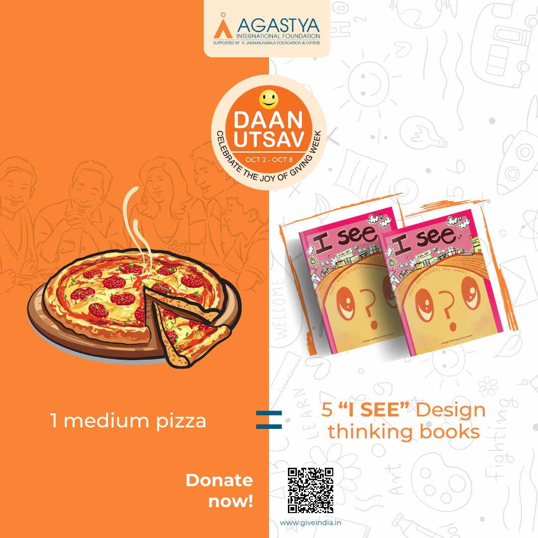 AgastyaOrg's tweet image. Think about it:  with just Rs 450/-contribution,  you can sponsor 5 &apos; I See&apos; design thinking books to undeserved children. This Daan Utsav, click the link below and invest in a future full of innovative thinkers! 📘🌟

shorturl.at/ovEOX

#DaanUtsav #designthinkingforkids