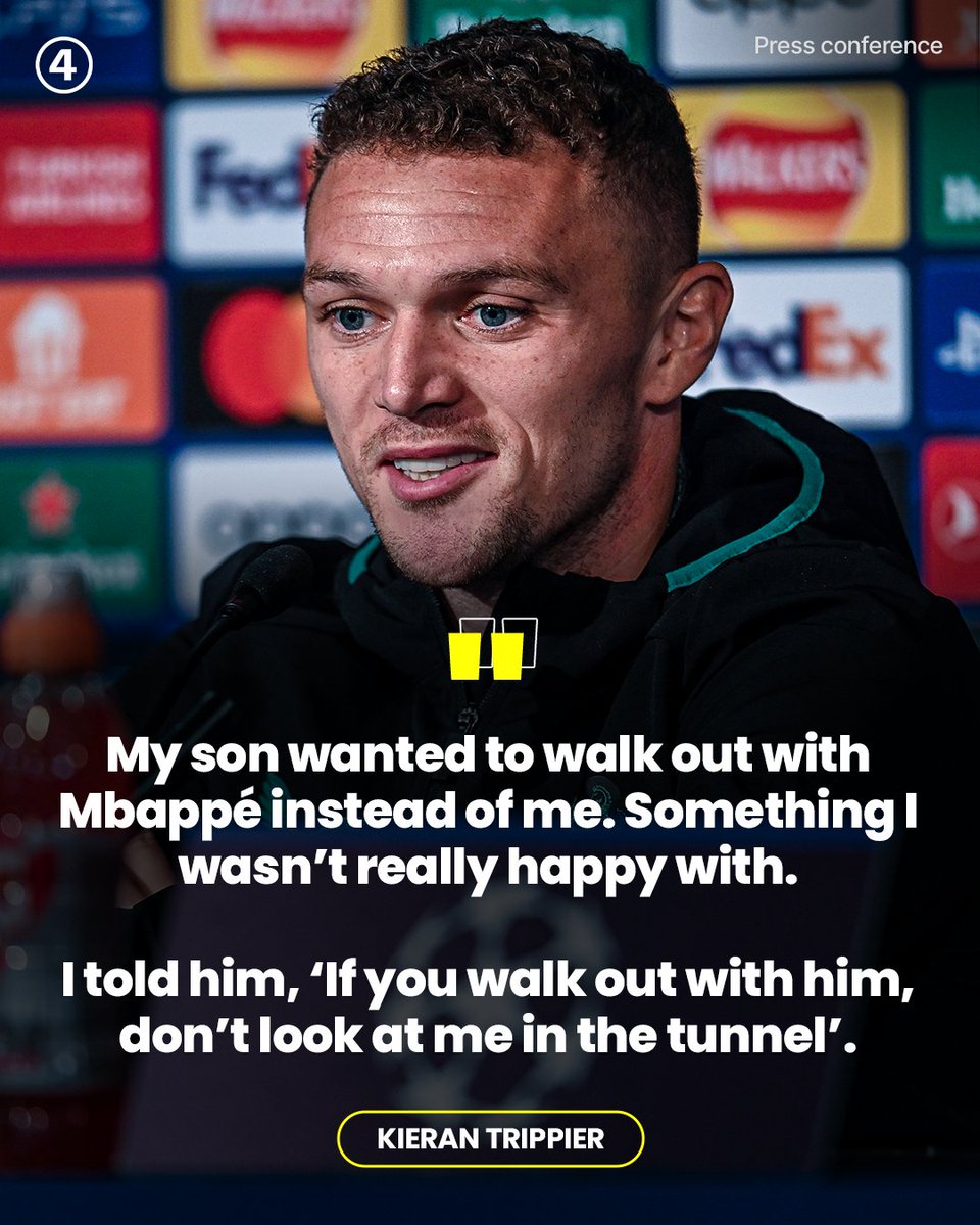 Kieran Trippier got his son the jersey of his favorite player, Kylian Mbappé 👕♥️ Before the game, Trippier revealed his son wanted to walk out with Mbappé instead of him 😅