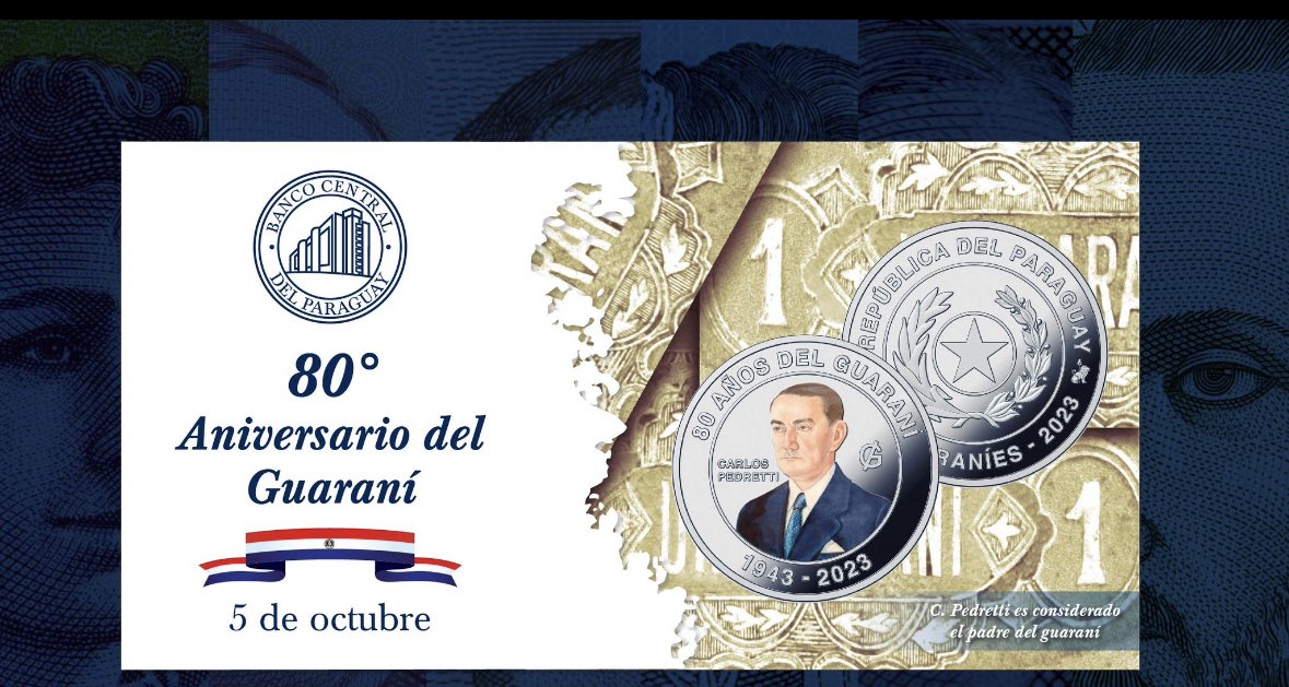 CarlosDCarvallo's tweet photo. Hoy celebramos 80 años del Guaraní. 
Más que un signo monetario, es la expresión misma de la fortaleza de la institucionalidad monetaria del país construida durante décadas. La estabilidad macroeconómica es una conquista de la sociedad y un legado que nos compromete a todos. https://t.co/mMmHxLE4rk