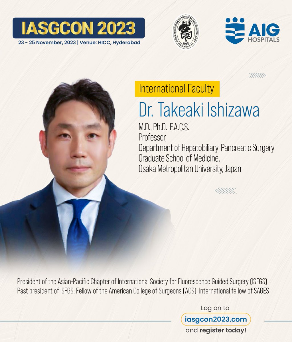 gvraoaig's tweet image. The emergence of #imageguided surgeries have revolutionized #laparoscopic procedures. Do not miss the opportunity to interact with the legend of IGS, Prof. #Ishizawa from Japan at the #IASGCON2023 , Hyderabad from 23-25 Nov. Log on to iasgcon2023.com and register today!