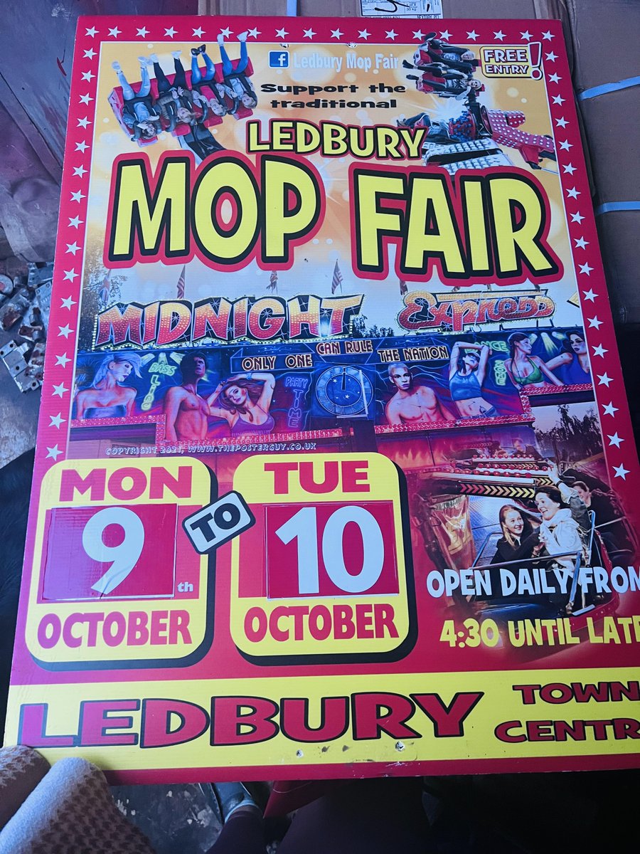 Ledbury Mop Fair is back in the Town Centre on Monday 9 and Tuesday 10 October and will be open between 4.30pm and 10.00pm each day. Road Closures are in place to accomodate, please see map.