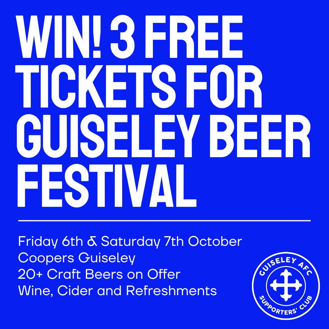🍻 | WIN - 3 FREE TICKETS TO GUISELEY CHARITY BEER FESTIVAL!

It all starts tomorrow to win simply:

👍 Retweet this post and give us a follow
💬 Comment with your favourite Guiseley player past or present
🕛 Enter before midnight to win

#GAFC #GuiseleyTogether