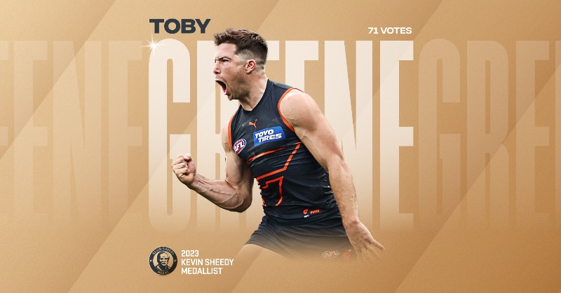GWSGIANTS's tweet photo. Back-to-back top honours for TFG 🍊 #SheedyMedal