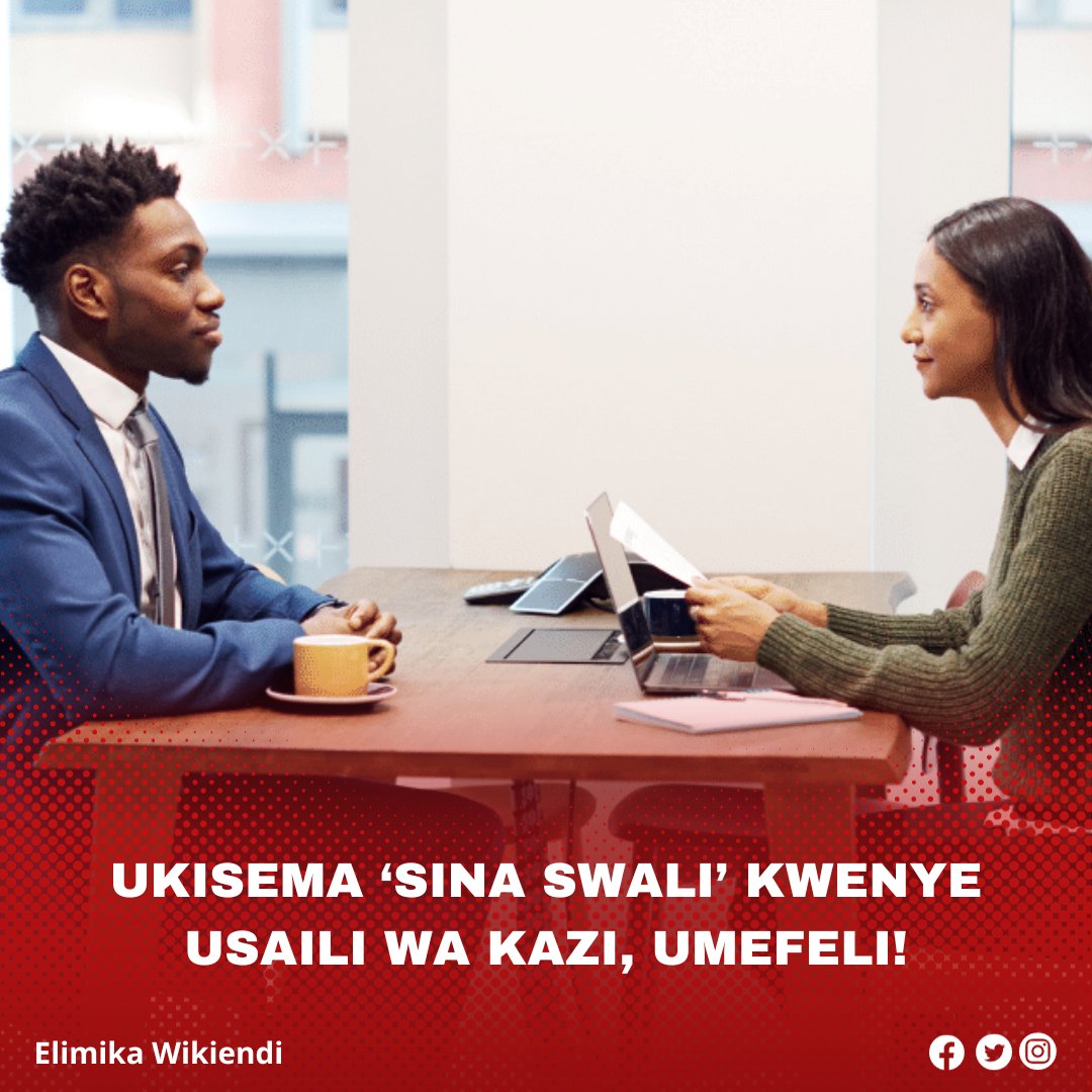ElimikaWikiendi's tweet photo. Maswali (5) ya kipekee ya kuuliza wakati wa usaili wa kazi:

1. Mnaweza kunieleza zaidi kuhusu majukumu ya kila siku nitakayoshughulika nayo?

- Swali hili litaonyesha shauku ya kujua kuhusu aina ya majukumu utakayoshughulika nayo na kile ambacho kampuni inatarajia kutoka kwako. https://t.co/Oiwk0ZEh5b