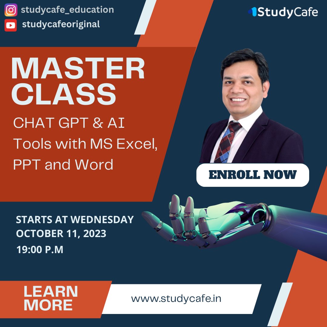studycafe_in's tweet photo. Master Class on CHAT GPT & AI Tools with MS Excel, PPT and Word✨
Apply link 🖇️ https://t.co/LtQ8ReF0Qa
#applylinkinbio #masterclass #aitools #chatgptcourse #certificationcourse #ppt #courseapieds #studycafè #trending #certificationcourse #followusnow https://t.co/BMS1N49TLw